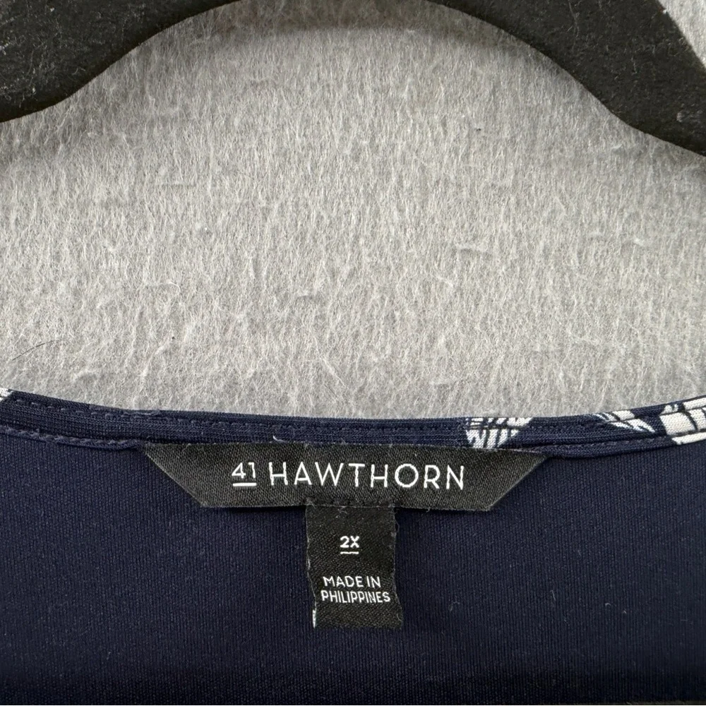 41 Hawthron Dress Womens 2X Navy White Flutter‎ Sleeve Botanical Garden Office